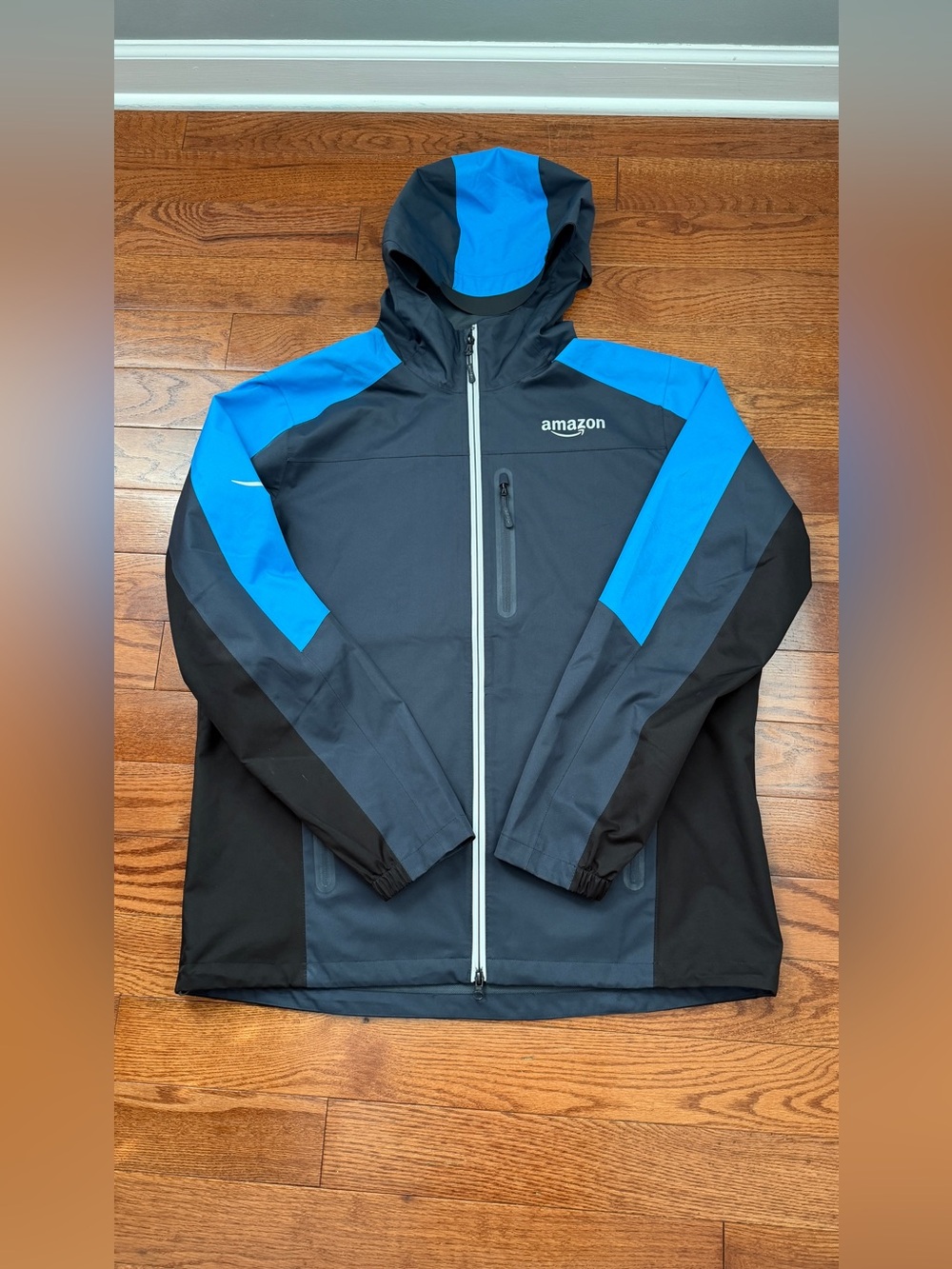 Amazon  Rain Shell Jacket Luly Yang Men Black Blue Full Zip Hooded Sz XL